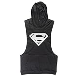 TECOFFER Bodybuilding Stringer Men's Hoodie Sleeveless T-shirts Workout Fitness Gym Tank Top (Black, L)