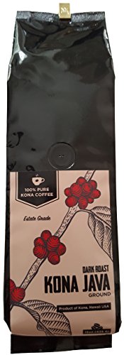 Kona Coffee by Kona Java - 100% Kona Coffee, Not a Blend - Kona Coffee Ground - Gourmet Dark Roast - Grown on Real Hawaii Volcanic Soil and Freshly Roasted - 15 oz. bag