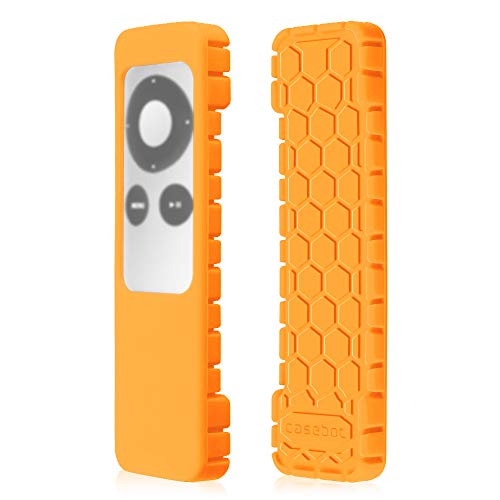 Fintie Protective Case for Apple TV 2 3 Remote Controller - Casebot (Honey Comb Series) Light Weight (Anti Slip) Shock Proof Silicone Sleeve Cover, Orange