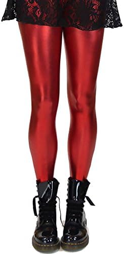 Maxhoc Women's Metallic Leggings Shiny Wetlook Lycra Tights Pants (X-Large, Red)