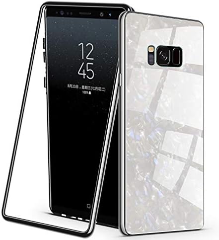 PKeiPo Compatible Samsung Galaxy S8 Plus Case, Magnetic Adsorption PC Frame Coloured Shellfish Pattern Tempered Glass Back Cover with Built-in Magnet Flip with a Screen Protector (White)