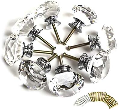 Auped 10 X 30MM Crystal Acrylic Glass Diamond Cut Door Knobs Kitchen Cabinet Drawer knobs with Screw for Home Decorating