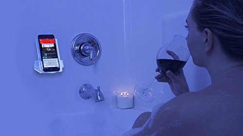 HOUSE UR HOME Updated Stronger Bathtub & Shower Cell Phone Case Stand Holder Caddy Tray Mount Two Powerful Strong Suction Cups Phones I Phone Galaxy. Clear Acrylic One Year Warranty - Thumbnail 2