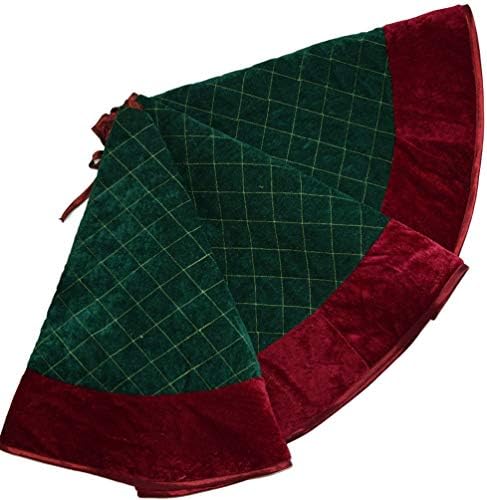 YURASIKU Green Velvet Diamond Quilted Embroidery Decoration Skirt with Velvet Border Christmas Tree Skirt