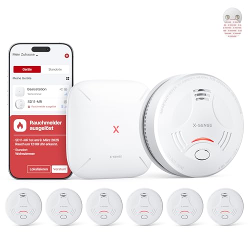 X-Sense Smart Rauchmelder, Nachtmodus & Magnethalterung, SD11-MR61, 6 Stück