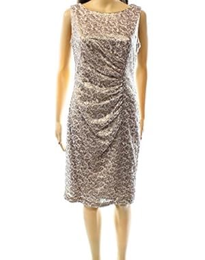 Calvin Klein Womens Foil Sequin Ruched Sheath Dress Gold 8