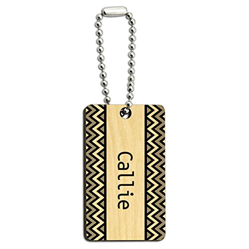 Callie Black and Grey Chevrons Wood Wooden Rectangle Key Chain
