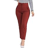 Kubsid Womens Straight Leg Pants 2024 High Waisted Stretchy Business Casual Work Pants Dress Office Trousers with Pockets Wine Red Size Medium