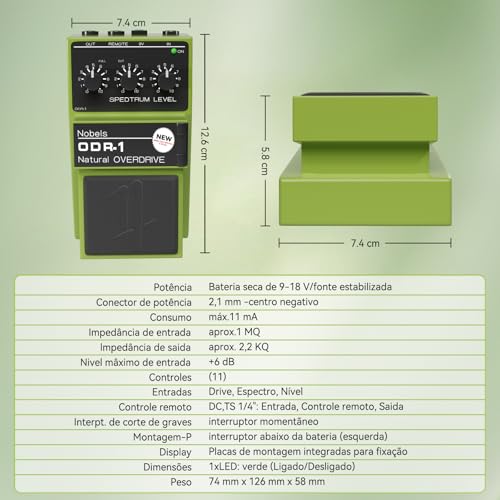 VEDO Pedal de Overdrive Nobels ODR-1 BC: Alimentação 9-18V com Controles DRIVE/SPECTRUM/LEVEL, Chave Bass Cut e Entrada REMOTE - Som Quente para Blues, Hard Rock e Guitarristas de Sertanejo