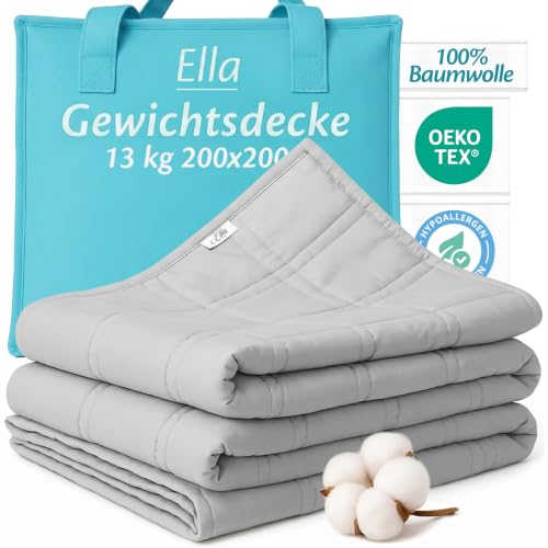 Ella Gewichtsdecke 200x200 13kg - Anti Stress Therapiedecke - Schwere Decke aus 100% Baumwolle - Bettdecke für tiefen Schlaf & bessere Erholung, Weigh