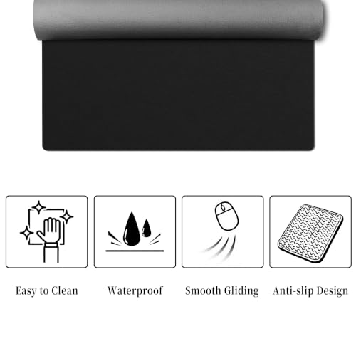 Xcdhemde® Desk Mat 80 x 40 cm, Desk Protector Black | Desk Mat, Waterproof, Non-Slip, XXL, PU Leather, for Keyboard, PC, Laptop, Suitable for Gaming, Office, Home