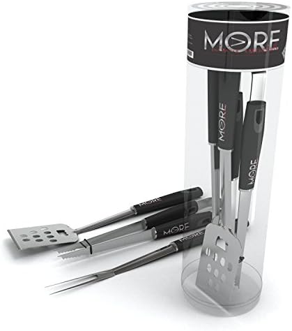 More Cuisine Essentials 3-Piece BBQ Set - Heavy Duty Stainless Steel BBQ Tool Set - Sept. 3 Day Sale - BBQ Accessories for Grilling Like a BOSS. Great for Electric, Gas, & Outdoor Grills