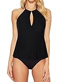 Hilor Women's Tankinis Keyhole High Neck Swim Suit Halter Swim Tops
