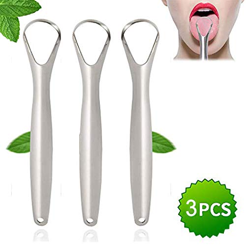 Tongue Scraper Cleaner Surgical Grade Stainless Steel (Pack of 3) - Tongue Cleaner for Adults, Kids, Men & Women - Cure Bad Breath with BPA-Free Metal Tongue Scrapers for Better Dental Hygiene