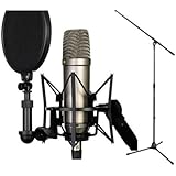 Rode NT1-A Cardioid Condenser Microphone Recording Package with a Tripod Base Microphone Floor Stand - Black
