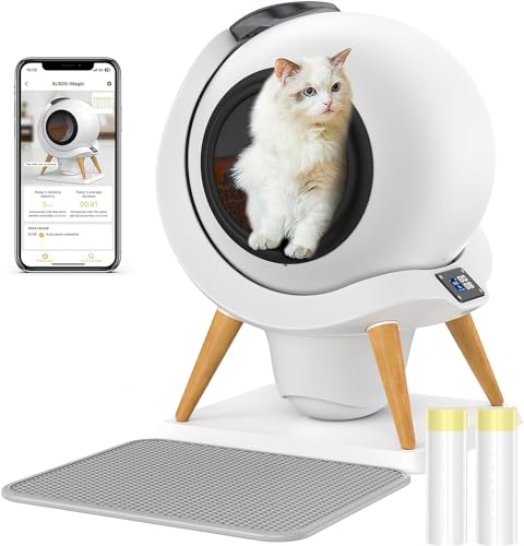 HoneyGuaridan 猫 トイレ 自動 スマホ管理 全自動猫トイレ 多頭飼いにも最適 飛散防止 センサー付き 清掃完全自動 定期清掃 挟み込み防止・消臭設計 猫砂マット付き 2WAY給電 ゴミ袋2ロール付属 専用アプリ IOS/Android対応 日本語説明書付き