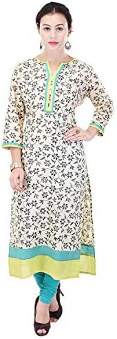 Aprique FAB Jaipur Kurti Women's Beige Floral Print Straight Cotton Kurta