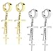 2 Pairs Women Girls Cross Tassel Stainless Steel Urban Huggie Hinged Hoop Dangle Earrings