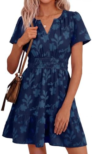 short boho dresses amazon BTFBM Women Summer Floral Short Dresses V Neck Short Sleeve Tiered Ruffle  Boho Swing Dress A-Line Mini Dresses(Black Orange Yellow Floral,Small) at  Amazon Women's Clothing store