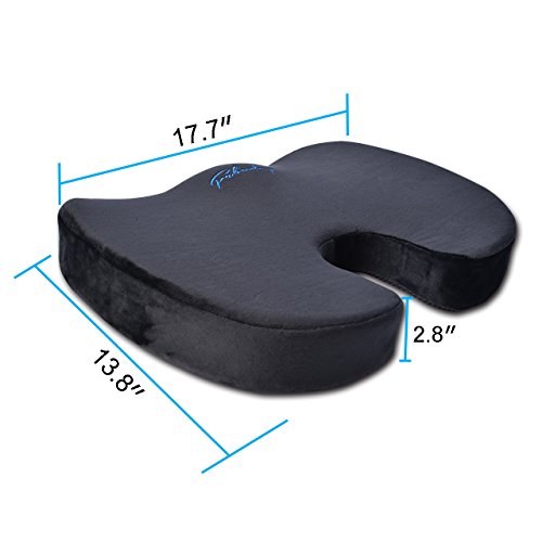 Coccyx Orthopedic Memory Foam Seat Cushion for Office Chair, Car, Wheel Chair and Bleachers, with Handle Anti-Slip Bottom. Relief from Back, Sciatica, Tailbone and Hemorrhoids Pain(Black) - Thumbnail 7