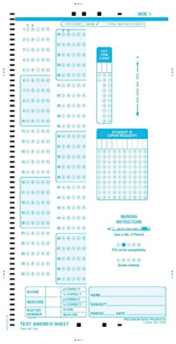 Precision Data Products PDP NT 100 (100 PACK) TESTING FORMS, Scantron 19641-B compatible