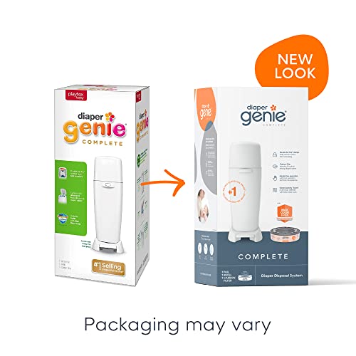 DIAPER GENIE COMPLETE DIAPER PAIL (WHITE) – INCLUDES 1 REFILL (HOLDS 270 NEWBORN DIAPERS) & 1 CARBON FILTER