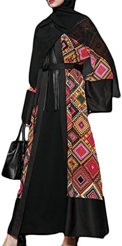 Conffetti Womens Stylish Muslim Saudi Arabia Abaya Cardigan Color Block Print Dresses