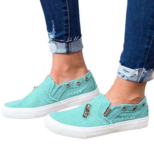 Women's Canvas Shoes Slip On Sneakers Low Top Sneaker Classic Casual Zipper Shoes Loafers (Blue -1, US:8.5)