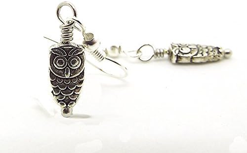 Tiny Silver Toned Owl Drop Earrings