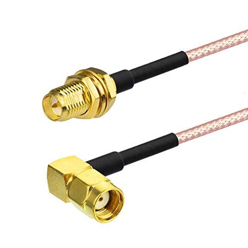Bingfu RP-SMA Female Bulkhead Mount to RP-SMA Male Right Angle RG316 WiFi Antenna Extension Coaxial Cable 30cm 12 inch (2-Pack) for WiFi Router Wireless PCI Express PCIE Network Card WiFi Adapter