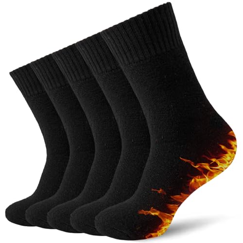 MOSOTECH Thermosocken Herren, 5 Paar Dicke Warme Socken Herren, Atmungsaktiv Schwarz Socken Wintersocken Wollsocken Wandersocken, EU Größe 39-45 thumbnail 1