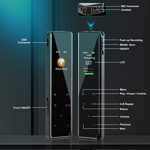 Fuhuim Digital Voice Recorder,with Dual Microphones Portable 16GB Touch Screen Voice Activated Audio Recorder,Password Lock Screen/A-B Repeat/1536kbps Stereo HD Audio for Lectures/Interviews/Class