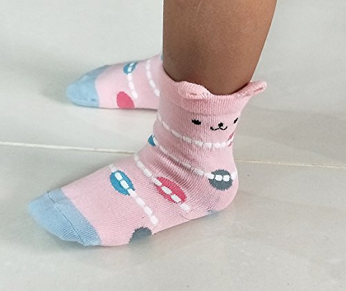 Deluxe Anti Slip Non Skid Crew Socks With Grips For Baby Toddler Kids Girls (3-5 Years, 6-designs/set6)