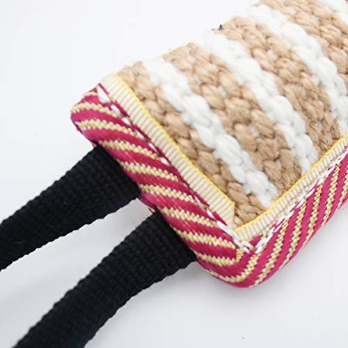 suruikei Dog Tug Toy Dog Bite Pillow Jute Bite Toy with 2 Handles, Tug of War Dog Toy for Puppy Training Interactive Play, Fetch, Suitable for Small Medium Large Dogs (Jute Bite Toy+Gloves)