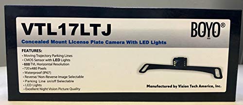 BOYO VTL17LTJ - Concealed License Plate Backup Camera with Active Parking Lines and LED Lights (Black)