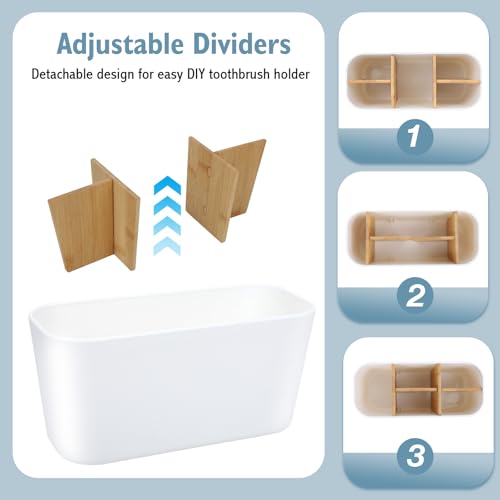 VINATO Toothbrush Holder, Electric Toothbrush Holder, Bamboo Partitions Toothbrush Holder Bathroom with 5 Compartments Bathroom Organizer for Office, Living Room, Kitchen