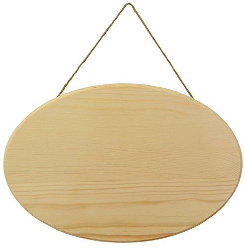 Oval Wood Plaque with Jute Hanger, 9.75" L x 6.625" W x 0.375" H