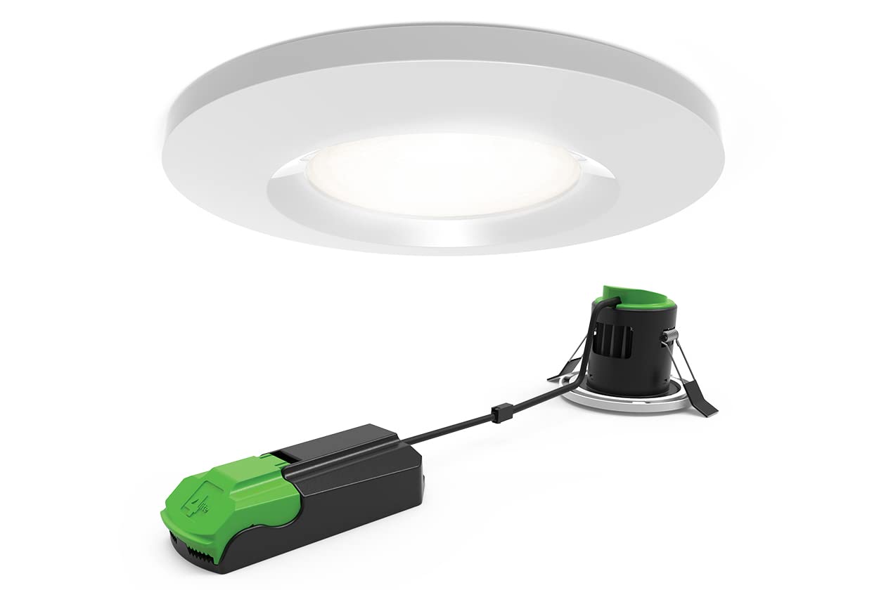 4lite Fire-Rated Indoor Downlight (Matt White) Dimmable LED Integrated Cool White Spotlight with IP65 Rating - 4L1/2000/4-4yr Guarantee