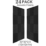 24 Pack Acoustic Panels Soundproof Studio Foam for Walls Sound Absorbing Panels Sound Insulation Panels Wedge for Home Studio Ceiling, 1" X 12" X 12",(24pcs, black)