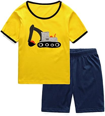 NOIBFE Little Boys Yellow Pajamas Excavating Machinery Kids Shorts Set Sleepwear Toddler