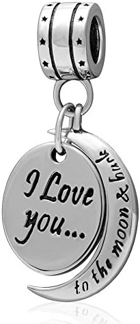 I Love You to the Moon and Back Charms Pendant Authentic 925 Sterling Silver Heart Dangle Bead Charm (Moon Dangling)