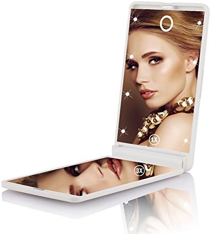 Thosdt Compact Mirror with 8 LED Lights,Touch Screen LED Lighted Makeup Travel Mirror,Portable(White)