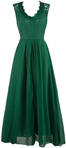 LECHEERS Women's Wedding V-Neck Vintage Maxi Bridesmaid Evening Formal Dress Green M
