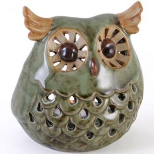 Outdoor String Lights Ceramic Brown Owl Tealight Candle Holder