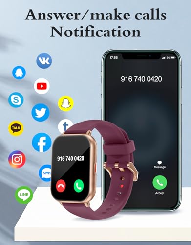 RUIMEN Smart Watch Answer Dial Call,Smart Watches for Women Men 1.85"HD Screen Fitness watch with SpO2 Heart Rate Sleep Monitor Step Counter Waterproof 100+ Sports Mode for Android iOS (2 Bands)