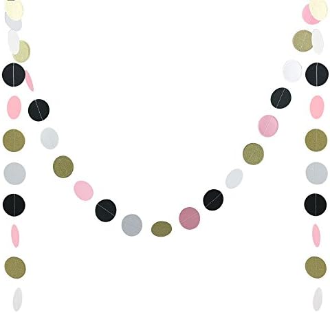 2pcs Circle Paper Garland Decoration Glitter Circle Garland,Baby Shower Decorarion Birthday Decor,Party Decor,Black and Gold Decor, French, Paris, Pink and Black Birthday Party Ideas