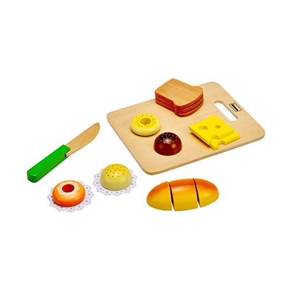 Idena 4100102 - Kleine Küchenmeister Brotzeit Set aus Holz, für Spielküche und Kaufmannsladen, ab 3 Jahre, ca. 20 x 16 x…