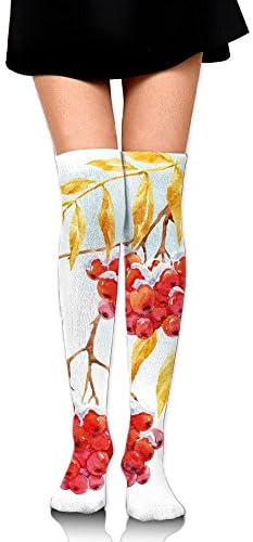 TRUSTINEEgyl Woman Hand Drawn Watercolor Branch Of Ashberry In Snowy Winter Nature Fashion Knee High Socks