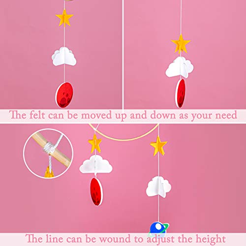 Basumee Baby Crib Mobile,Planet Crib Mobile Hanger Handmade Mobile Nursery Decor Movable Star Rocket Baby Mobile Felt Hanging Accessory for Baby Room
