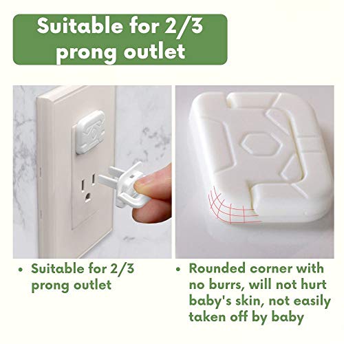 Baby Proof Outlet Covers Wall Plug Socket Caps 40pcs Toddler Children Safety Protector Durable Steady Home Accidental Shock Hazard Prevention Guards BPA Free for US 2-Prong Socket White